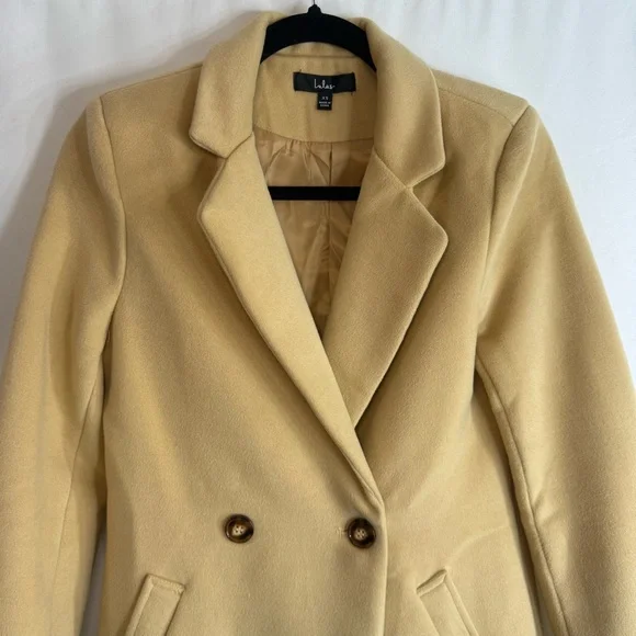 Lulus Harriet Long Double-Breasted Tan Coat, size XS - Picture 4 of 12